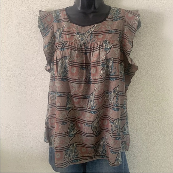 COTELAC 100% POLY GARDEN PRINT RUFFLE SLEEVE TOP SIZE 0 - Picture 2 of 16